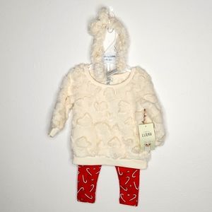 Laughing Llama Faux Fur Top with Christmas CANDY Cane Leggings
